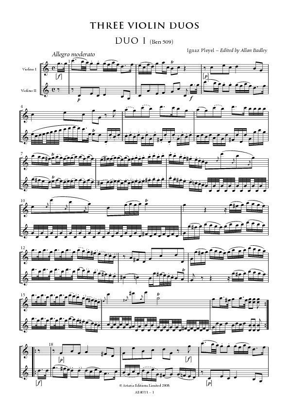 Charlotte Bronte De trato fácil niña Ignaz Pleyel: Three Violin Duos – Sheet Music